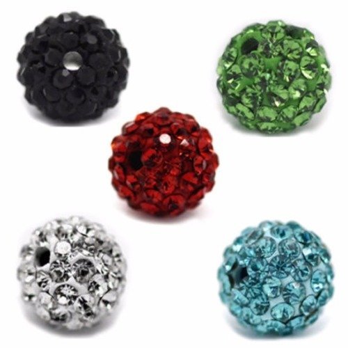 5 mixte perles shamballa strass pavé boule 10 mm