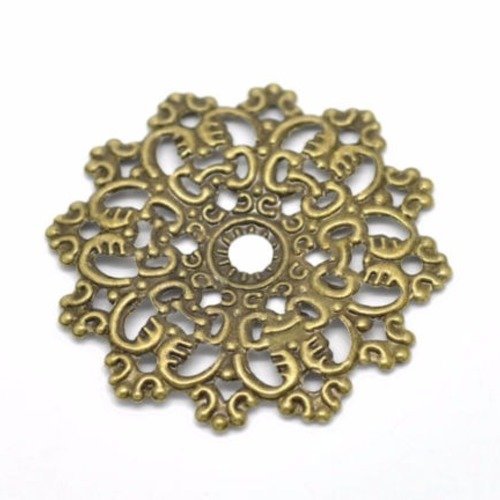 X 5 connecteurs fleur ajouré en métal couleur bronze 4,7 x 4,7 cm