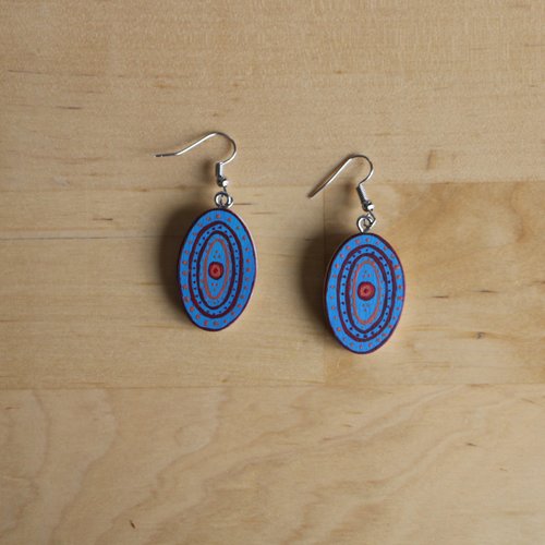 Boucles d'oreilles en bois yeux bleus