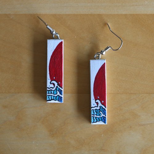 Boucles d'oreilles en bois turbulences de la mer