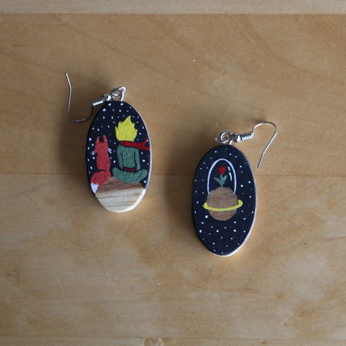 Boucles d'oreilles en bois le petit prince