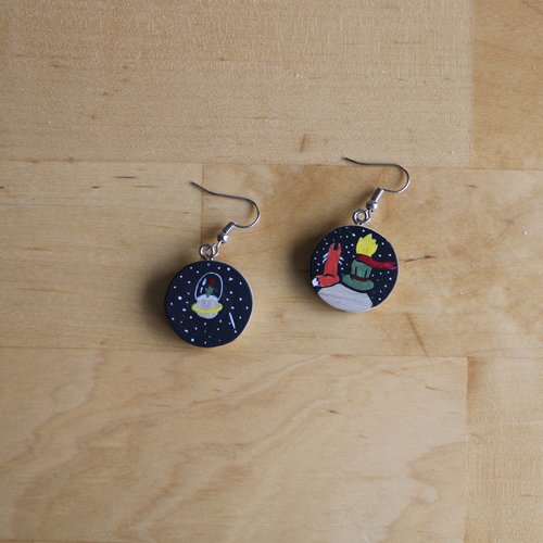 Boucles d'oreilles en bois le petit prince