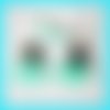 Boucles d'oreilles percées pompon turquoise carré laiton paillettes turquoise, accessoire femme, bijou adolescente