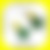 Boucles d'oreilles vert canard, points jaune, jaune/vert canard, carré minimaliste
