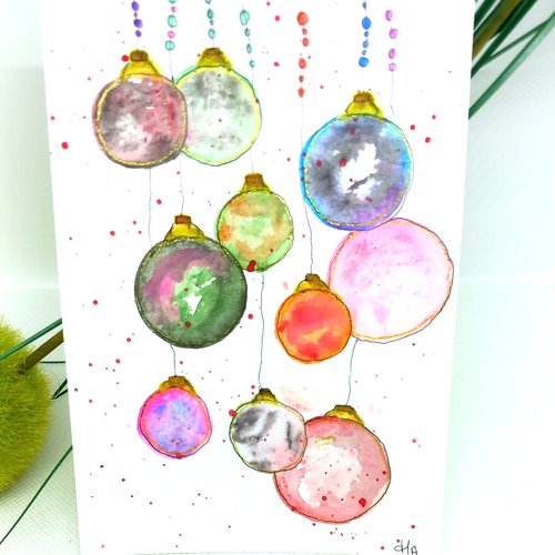 Carte pour noel, aquarelle fêtes de noel, carte prêt à offrir
