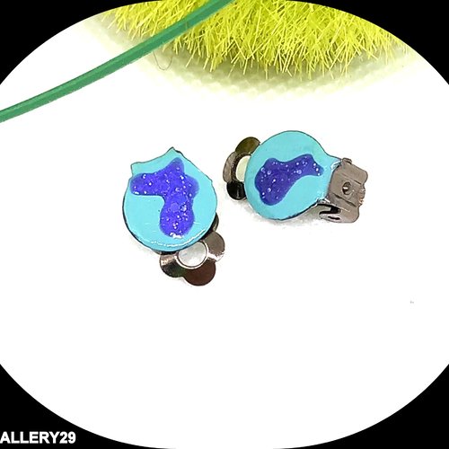 Mini clip turquoise/ violet, boucles d'oreilles clip mini