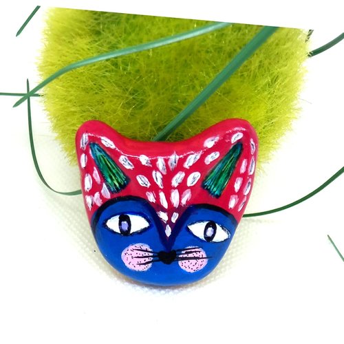 Broche chat en argile fait main - accessoire broche