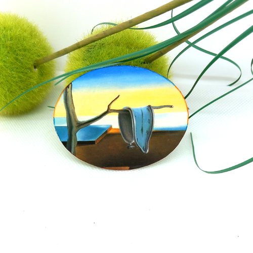 Grande broche ovale inspiration salvator dali - accessoire broche artistique fait main