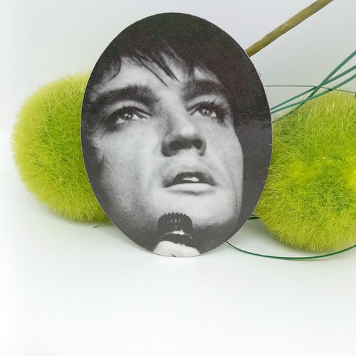 Grande broche ovale vintage - portrait noir et blanc elvis presley - icône rock'n'roll