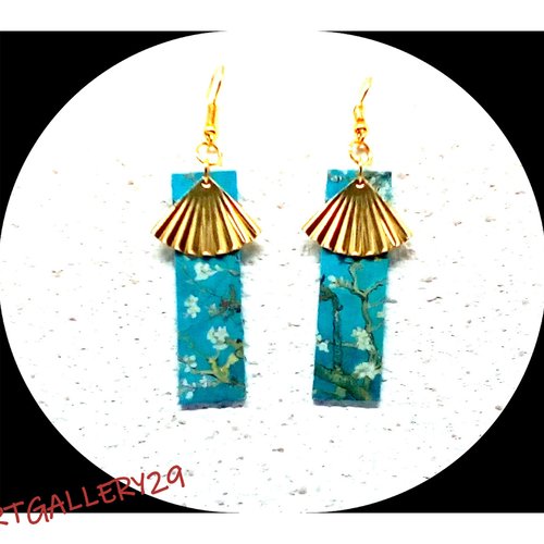 Boucles d'oreilles japonaiserie - fleurs bleues - pendantes chic - style japonais - idée cadeau