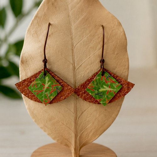 Boucles d'oreilles géométriques en cuivre -  bijoux artisanaux  - boucles bohèmes légères, motif végétal - cadeau femme