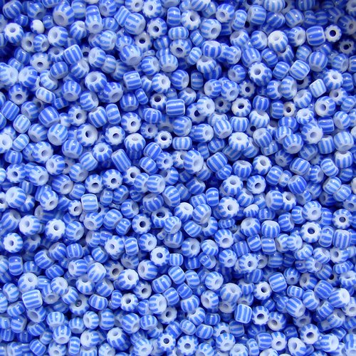 Perles de rocaille 8/0 (2,5~3mm) blanc et bleu foncé (20g)