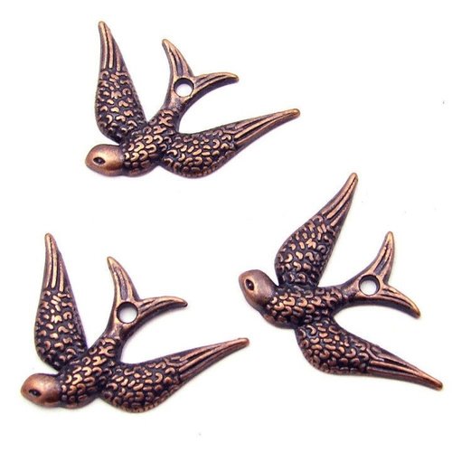 10 breloques en métal oiseaux 24x16mm couleur cuivre ancien