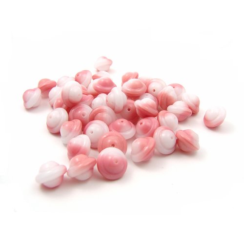 10 perles en verre tchèque toupie 10x8mm rose et blanc