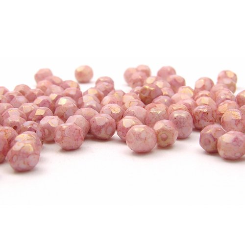 10 perles à facettes en verre tchèque 5mm picasso rose satiné