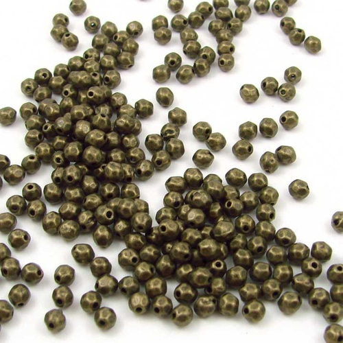 50 perles en métal à facettes 3mm couleur bronze ancien