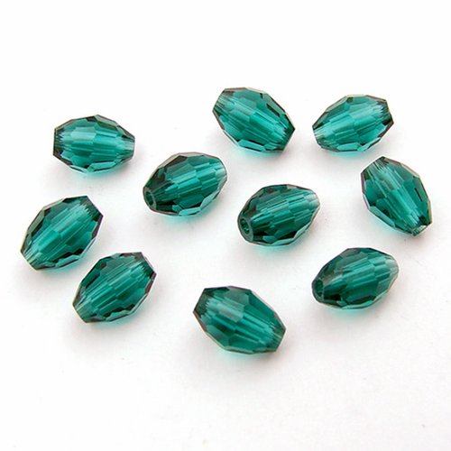 10 perles en verre à facettes 7x5mm vert foncé