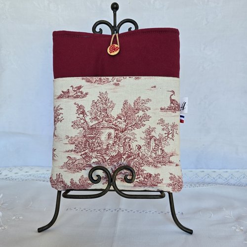 Pochette à livre ou liseuse avec poche en toile de jouy