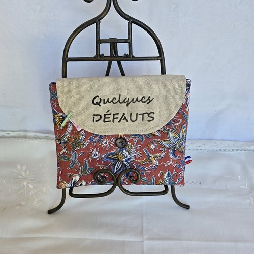 Pochette trousse plate à rabat de sac  multiusage en coton avec étiquette peinte main