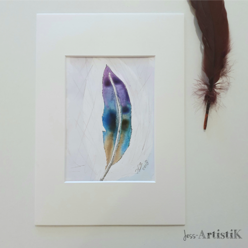 Aquarelle originale bohème plume, affiche bohème, aquarelle plume, décoration bureau