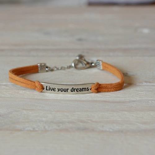 Bracelet femme live your dreams orange daim