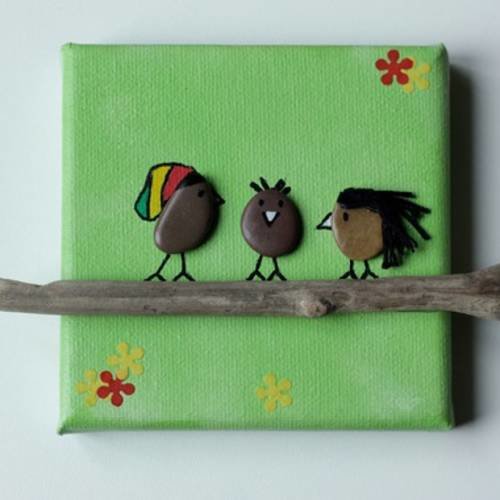 Tableau galets oiseaux miniature fan reggae