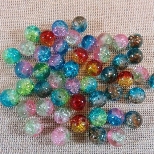 Perles verre craquelé multicolore ronde 8mm - lot de 20