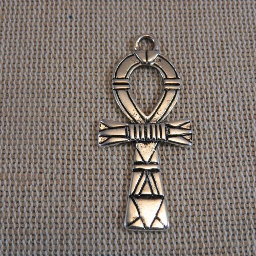 Pendentif croix ankh métal couleur argenté 41mm - lot de 2