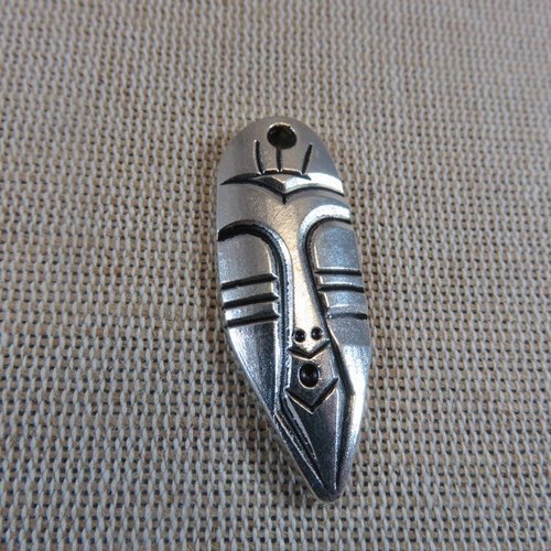 Pendentif masque maori ethnique métal argenté 40mm