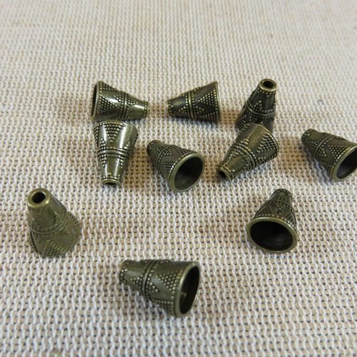 Coupelles cône métal bronze antique 12x8mm apprêt pour bijoux - lot de 10