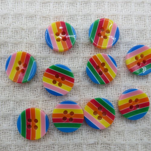 Boutons rayure multicolore arc-en-ciel 13mm bouton de couture - lot de 10
