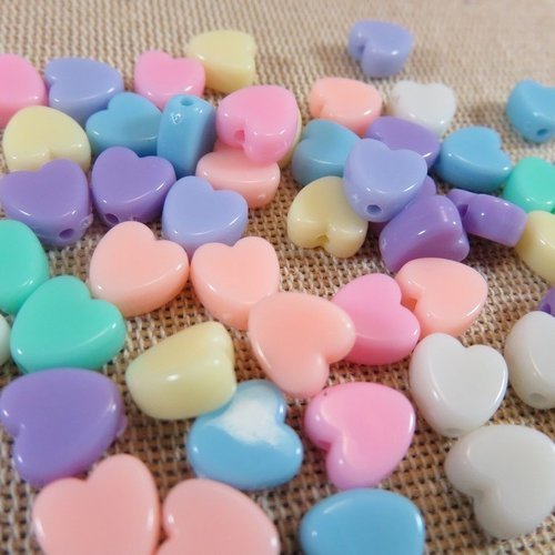 Perles cœur acrylique 8mm multicolore - lot de 25
