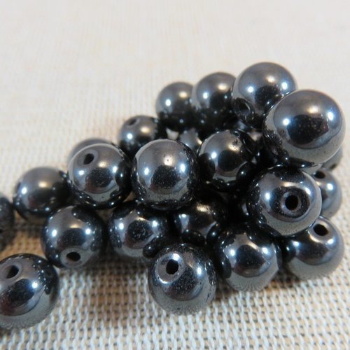 Perles hématite noir 8mm ronde magnétique - lot de 10