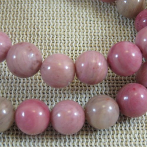 Perles rhodonite ronde 8mm rose peche pierre de gemme - lot de 10