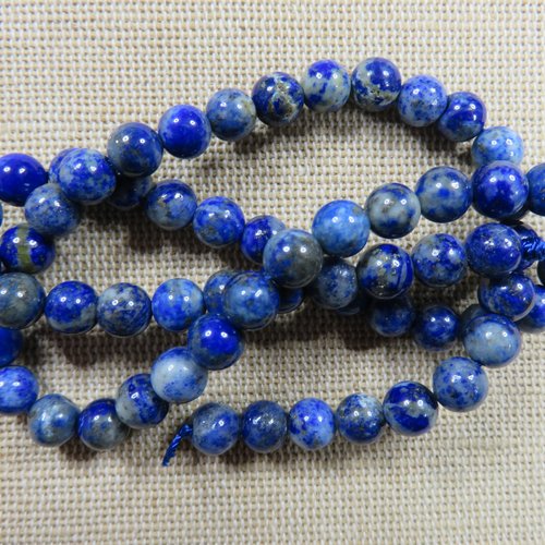 Perles lapis lazuli 6mm ronde pierre de gemme bleu - lot de 10