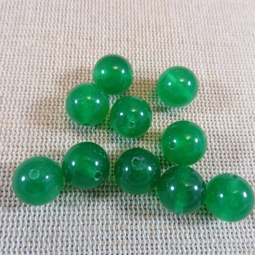 Perles jade 10mm verte ronde pierre de gemme - lot de 10
