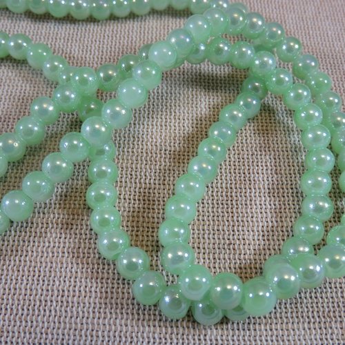 Perles en verre vert ronde 6mm style nacré - lot de 20