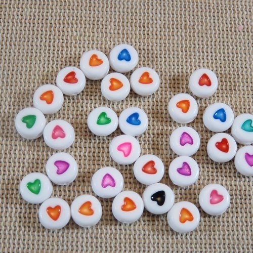 Perles palet cœur 7mm acrylique - lot de 25 perles couleur mélangé