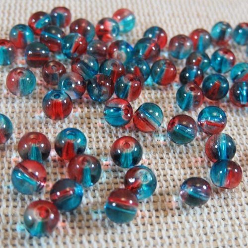 Perles en verre ronde 5mm bleu et rouge - lot de 25