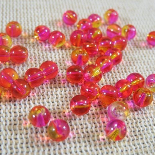 Perles en verre ronde 5mm orange et rose - lot de 25