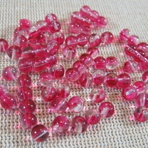 Perles en verre ronde 5mm bicolore rose - lot de 25