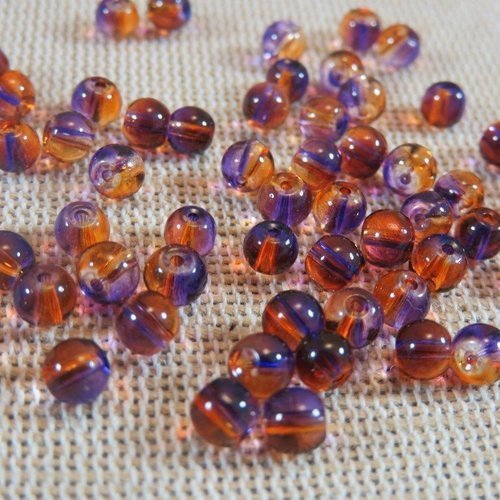 Perles en verre ronde 5mm violet marron - lot de 25