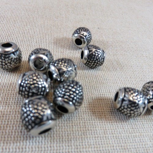 Perles tonneau martelé acrylique gros trou - lot de 5