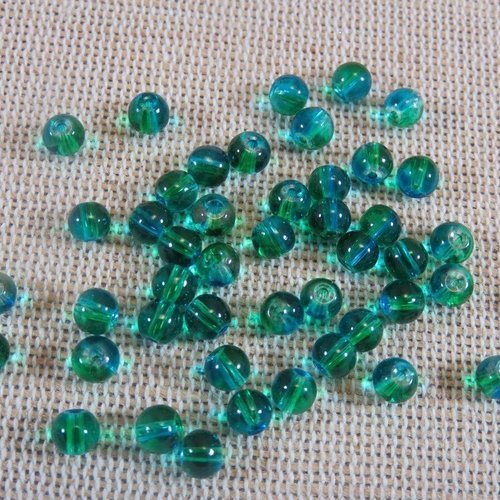 Perles ronde 5mm vert bleu en verre - lot de 25