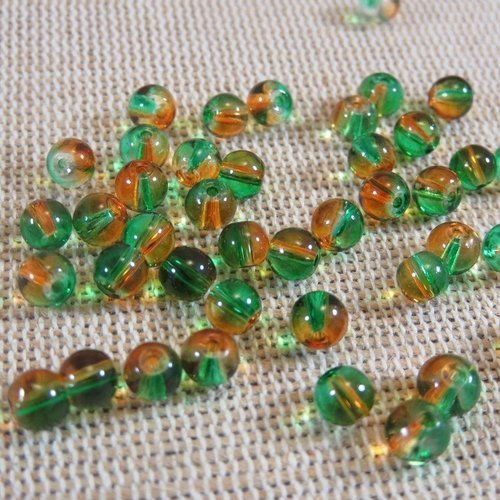 Perles verre ronde 5mm verte et orange - lot de 25