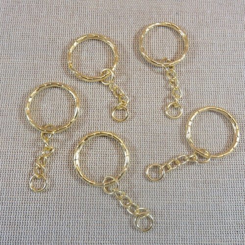 Porte-clés à anneaux métal doré 53mm apprêt pour bijoux - lot de 5