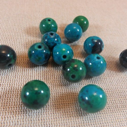 Perles chrysocolle 12mm ronde - lot de 10