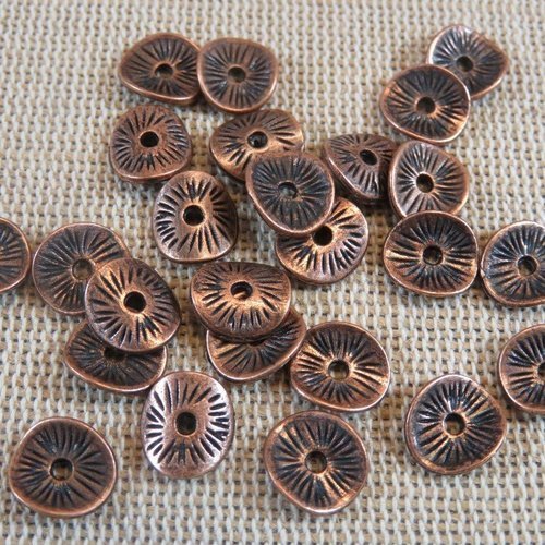 Perles rondelle ondulé cuivre antique 10mm en métal - lot de 20