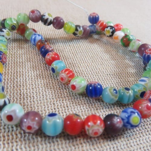 Perles hippie en verre lampwork fleurs multicolore ronde 6mm - lot de 20