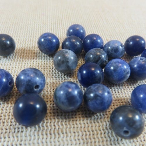 Perles sodalite 8mm bleu ancien pierre de gemme - lot de 10